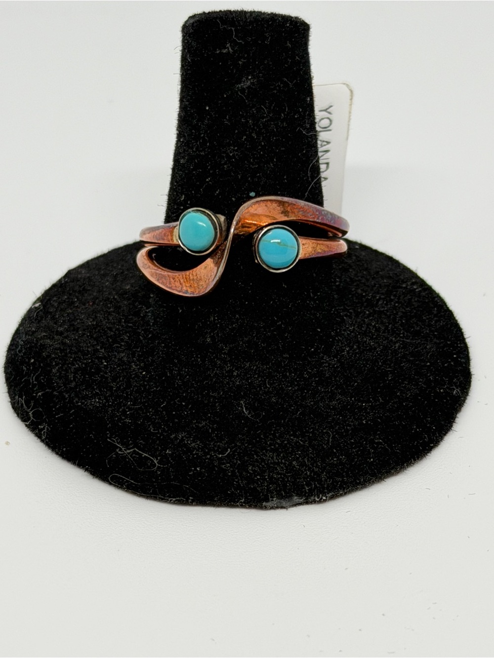 Yolanda Skeets Navajo Handmade Turquoise Copper Wrap Ring Size 7